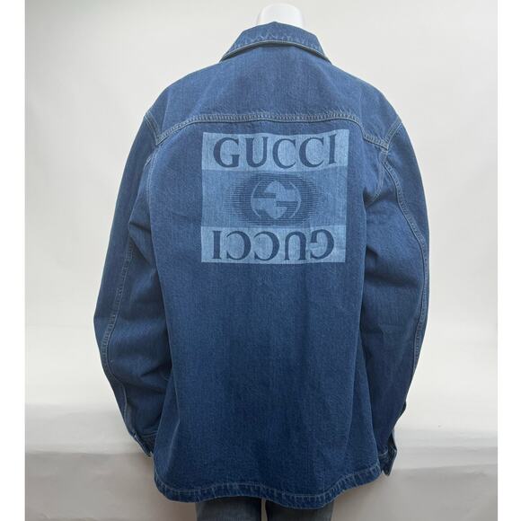 Men's Gucci NWT Indigo Blue Interlocking G Lasered Denim Jacket Size 52 - Picture 14 of 16